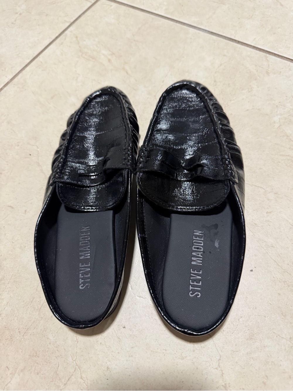 Steve Madden Black Patent Leather Slip-On Penny Loafers